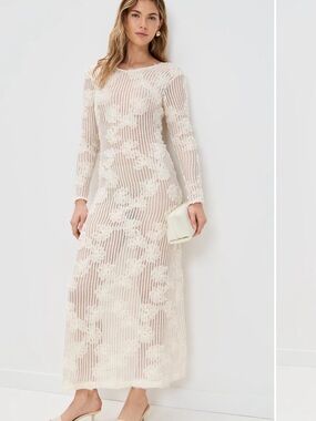 JBQ Azalia Dress Swim Cover up Cream Long-Sleeve Knit Size S